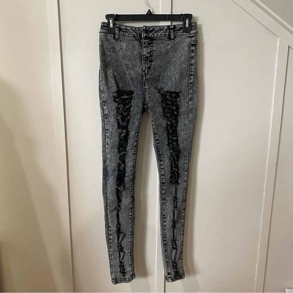 Dolls Kill High Rise Acid Wash Gray Skinny Jeans